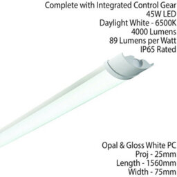 5Ft 45W Daylight Led Ceiling Light Ip65 Non Corrosive Batten 6500K 4000 Lumen - thumbnail 2