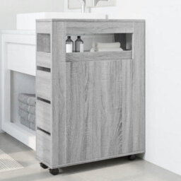Walplus Narrow Bathroom Cabinet With Wheels Grey Sonoma Engineered Wood - thumbnail 3