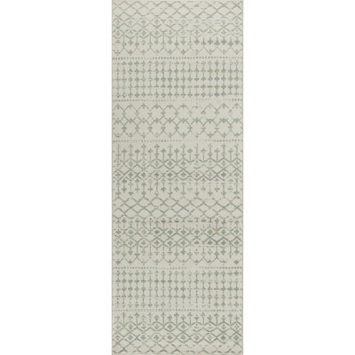 Livabliss Roma-Geometric Grey Ivory Green Living Dining Bedroom Rug 80 X 220 Cm Easy Care, Non Shedding - image 1