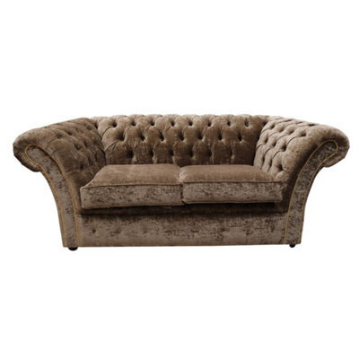 Chesterfield 2 Seater Sofa Settee Modena Latte Brown Velvet In Balmoral Style - image 1