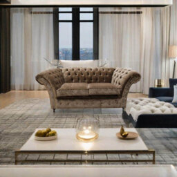 Chesterfield 2 Seater Sofa Settee Modena Latte Brown Velvet In Balmoral Style - thumbnail 3