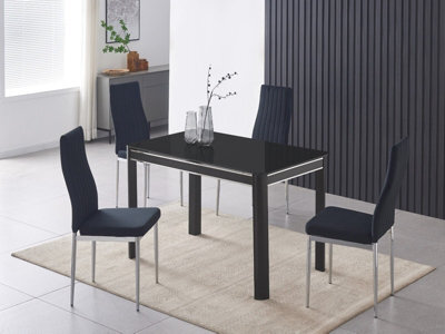 Furnizone UK Milano 4-Seater Black Glass Dining Table And 4 Monza Black Velvet Chairs - image 1