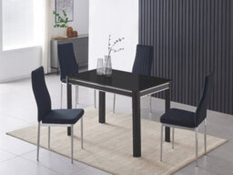 Furnizone UK Milano 4-Seater Black Glass Dining Table And 4 Monza Black Velvet Chairs - thumbnail 1