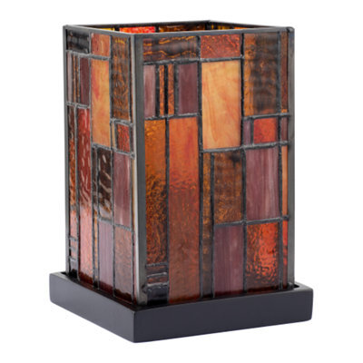 Happy Homewares Designer Art Denergy Savingtiffany Glass Table Lamp In Orange And Dusty Red - image 1