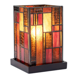 Happy Homewares Designer Art Denergy Savingtiffany Glass Table Lamp In Orange And Dusty Red - thumbnail 2