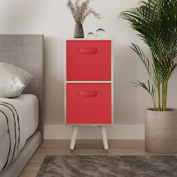 Urbn-Living Urbnliving 54Cm Height Antique Oak Wooden 2 Tier Storage Bookcase White Legs Bedroom Red Inserts - thumbnail 2