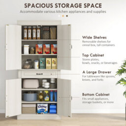 HOMCOM Tall Freestanding Kitchen Pantry Cupboard With Drawer, White - thumbnail 4