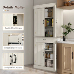 HOMCOM Tall Freestanding Kitchen Pantry Cupboard With Drawer, White - thumbnail 6