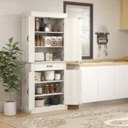HOMCOM Tall Freestanding Kitchen Pantry Cupboard With Drawer, White - thumbnail 7