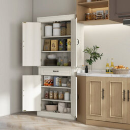HOMCOM Tall Freestanding Kitchen Pantry Cupboard With Drawer, White