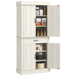 HOMCOM Tall Freestanding Kitchen Pantry Cupboard With Drawer, White - thumbnail 2