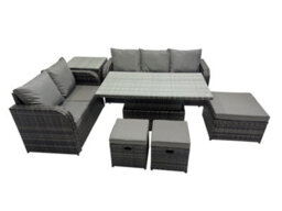 Fimous Rattan Garden Furniture Set 8-Seater Patio Height Adjustable Rising Lifting Table Sofa Set With 3 Footstools Side Table - thumbnail 1