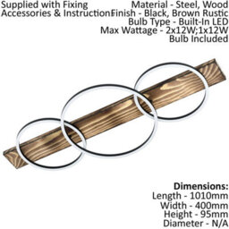 Elegant Black And Brown Rustic Wall Flush Ceiling Light With White Led Shade - thumbnail 2