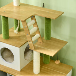 Pawhut 2-In-1 Hidden Litter Box With Green Leaf Cat Tree, Indoor - Oak - thumbnail 8