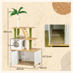 Pawhut 2-In-1 Hidden Litter Box With Green Leaf Cat Tree, Indoor - Oak - thumbnail 3