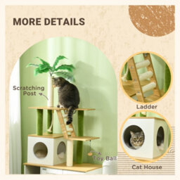 Pawhut 2-In-1 Hidden Litter Box With Green Leaf Cat Tree, Indoor - Oak - thumbnail 5