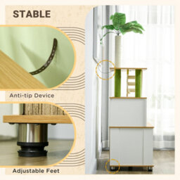 Pawhut 2-In-1 Hidden Litter Box With Green Leaf Cat Tree, Indoor - Oak - thumbnail 7