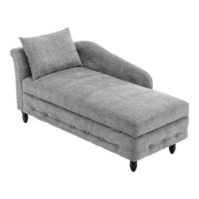 Single Chenille Fabric Sofa Bed Grey Chaise Lounge Bed With Storage - image 1