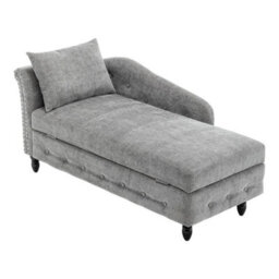 Single Chenille Fabric Sofa Bed Grey Chaise Lounge Bed With Storage - thumbnail 1