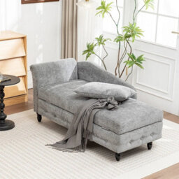 Single Chenille Fabric Sofa Bed Grey Chaise Lounge Bed With Storage - thumbnail 4