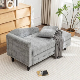 Single Chenille Fabric Sofa Bed Grey Chaise Lounge Bed With Storage - thumbnail 5