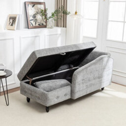 Single Chenille Fabric Sofa Bed Grey Chaise Lounge Bed With Storage - thumbnail 6