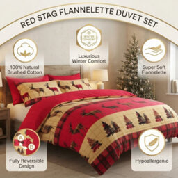 Stag Flannelette 100% Natural Brushed Cotton Luxurious Duvet Cover Sets Reversible Bedding Sets With Matching Pillowcases - thumbnail 2