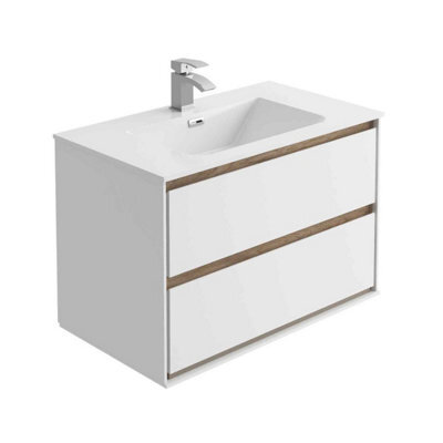 Plum&clay Norton White & Oak Wall Hung Vanity Unit & Basin Set (W)800mm (H)530mm - image 1