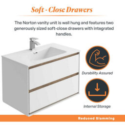 Plum&clay Norton White & Oak Wall Hung Vanity Unit & Basin Set Bathroom Furniture (W)800mm (H)530mm - thumbnail 3