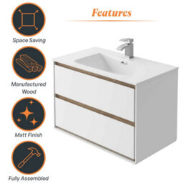 Plum&clay Norton White & Oak Wall Hung Vanity Unit & Basin Set Bathroom Furniture (W)800mm (H)530mm - thumbnail 5