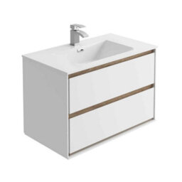 Plum&clay Norton White & Oak Wall Hung Vanity Unit & Basin Set Bathroom Furniture (W)800mm (H)530mm