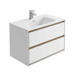 Plum&clay Norton White & Oak Wall Hung Vanity Unit & Basin Set Bathroom Furniture (W)800mm (H)530mm - thumbnail 2