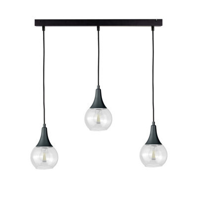 Luminosa Lighting Luminosa Lacrima Bar Pendant Ceiling Light Black Transparent Glass Shade 3X E27 - image 1