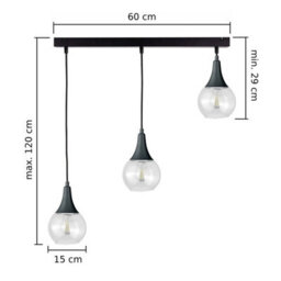 Luminosa Lighting Luminosa Lacrima Bar Pendant Ceiling Light Black Transparent Glass Shade 3X E27 - thumbnail 2