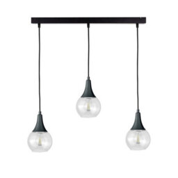 Luminosa Lighting Luminosa Lacrima Bar Pendant Ceiling Light Black Transparent Glass Shade 3X E27 - thumbnail 1