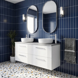 Balterley Belvide Partial Fluted 4 Drawer Wall Hung Vanity Unit With Bellato Grey Laminate Worktop - 1200mm - Satin White - thumbnail 4