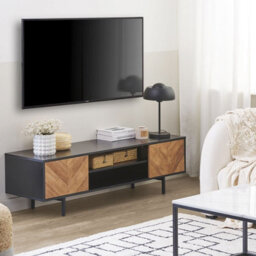 Wyld And Coco Novahome 60-Inch Industrial Tv Stand Light Brown And Black With 2 Doors - thumbnail 2