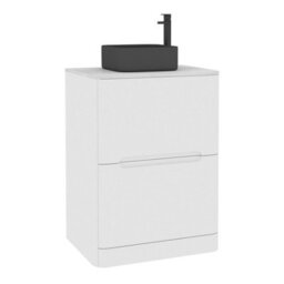 Royal Bathrooms Venice 600mm Gloss White Freestanding Bathroom Countertop Vanity Unit 2 Drawer With Art Square Basin - thumbnail 7