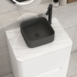 Royal Bathrooms Venice 600mm Gloss White Freestanding Bathroom Countertop Vanity Unit 2 Drawer With Art Square Basin - thumbnail 6