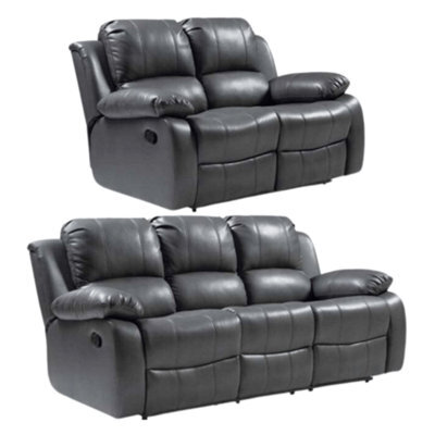 Furniture Instore Valencia Grey Leather Aire Manual Recliner 3+2 Seater Sofa Set - image 1