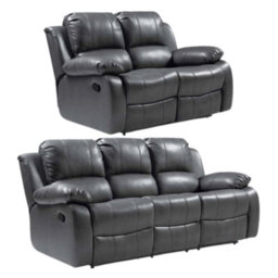 Furniture Instore Valencia Grey Leather Aire Manual Recliner 3+2 Seater Sofa Set - thumbnail 1