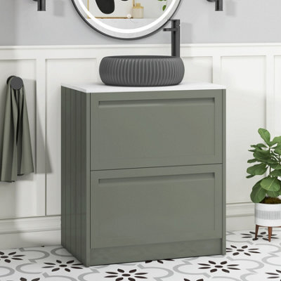 Royal Bathrooms Royal Bathroom Elmore 700mm Matt Green Freestanding Countertop Bathroom Vanity Unit 2 Drawer With Milan Black Basin - image 1