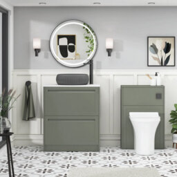 Royal Bathrooms Royal Bathroom Elmore 700mm Matt Green Freestanding Countertop Bathroom Vanity Unit 2 Drawer With Milan Black Basin - thumbnail 5