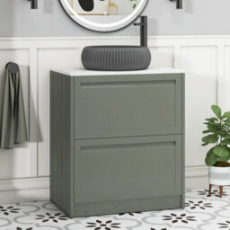 Royal Bathrooms Royal Bathroom Elmore 700mm Matt Green Freestanding Countertop Bathroom Vanity Unit 2 Drawer With Milan Black Basin - thumbnail 1