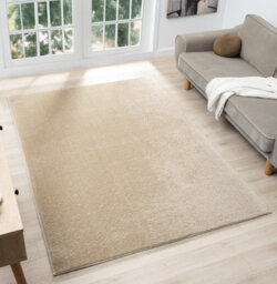 Comfy Washable Low Pile Living Room Area Rug - Anti-Slip Felt Backing Light Beige 120Cm X 160Cm - thumbnail 1