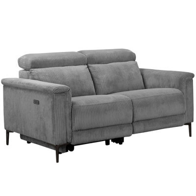 Lund 2 Seater Sofa With 1 Electrical Recliner In Grey With Corduroy Fabric - image 1