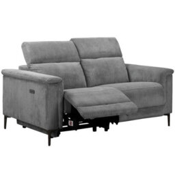 Lund 2 Seater Sofa With 1 Electrical Recliner In Grey With Corduroy Fabric - thumbnail 4