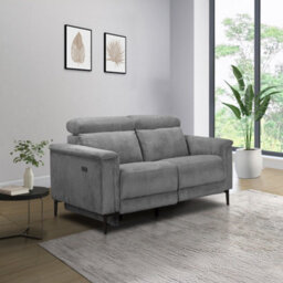 Lund 2 Seater Sofa With 1 Electrical Recliner In Grey With Corduroy Fabric - thumbnail 2