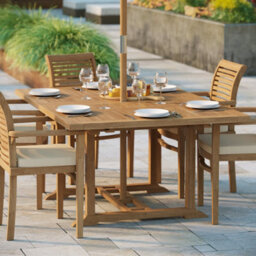 Eterna Porto Teak Garden Outdoor Dining Table & 6 Seat Chair Set - With Green Cushions