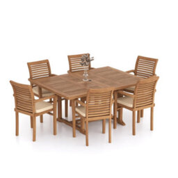 Eterna Porto Teak Garden Outdoor Dining Table & 6 Seat Chair Set - With Green Cushions - thumbnail 5